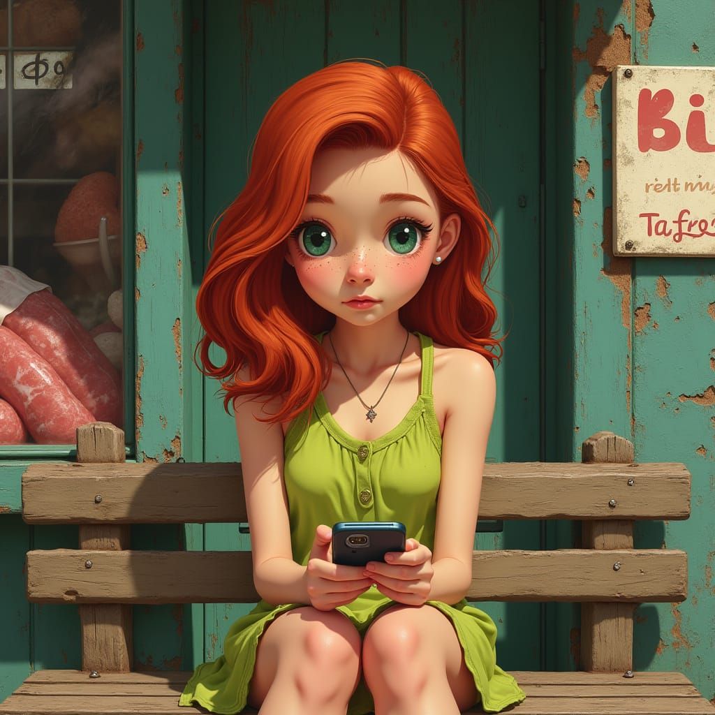 Portrait of Redhead with Freckles in Photorealistic Style