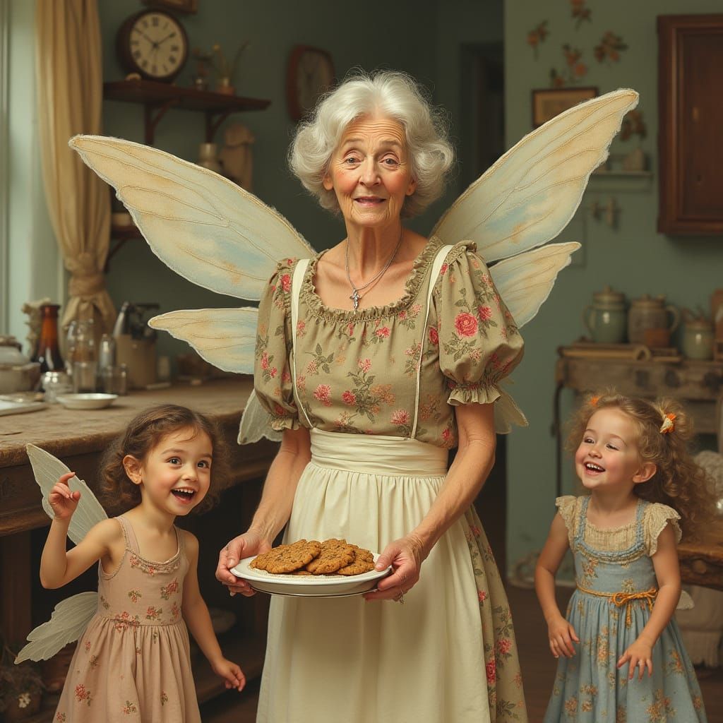 Whimsical Fairy Grandma with Cookies