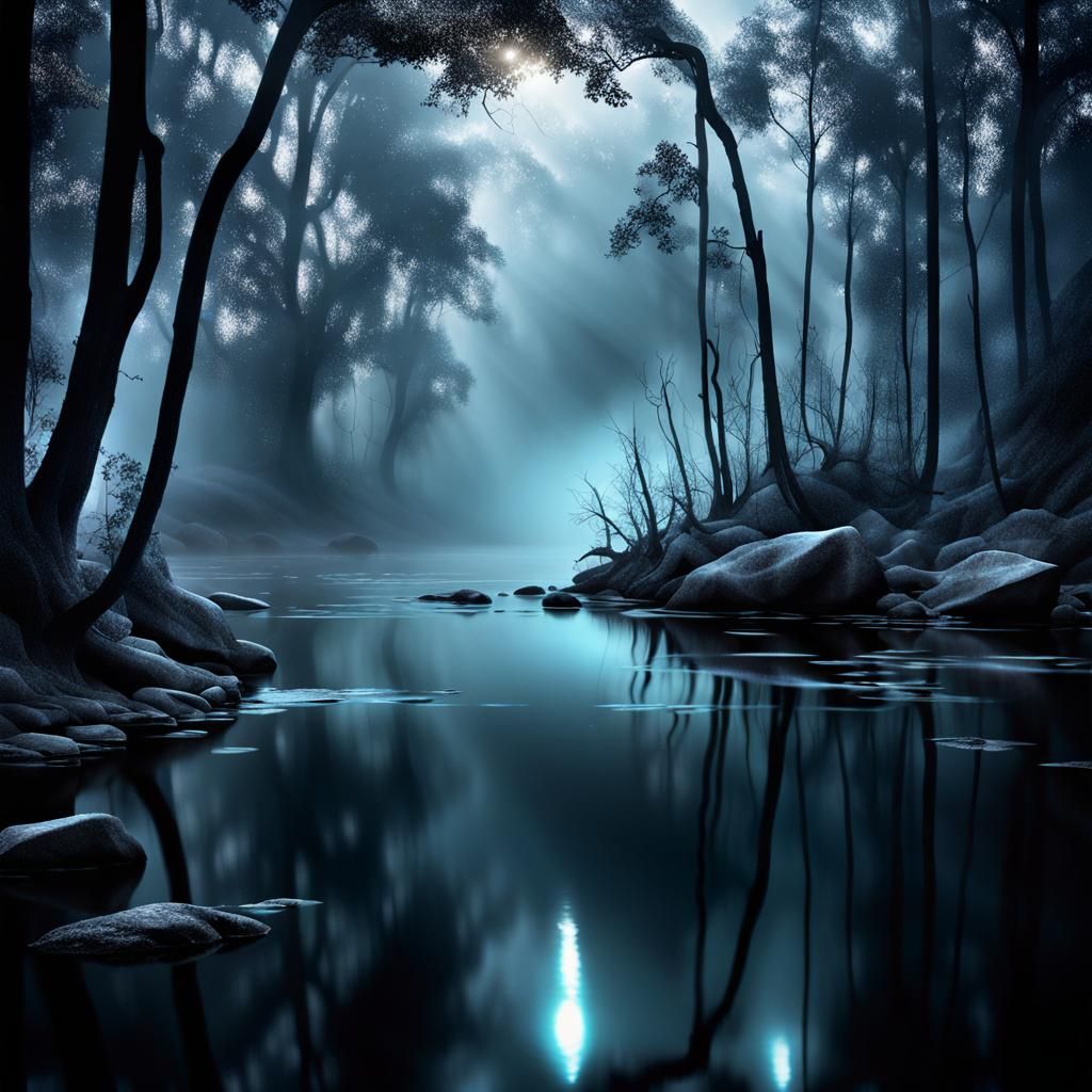 Ethereal Bio-Luminescent Fog in Sparkling Water