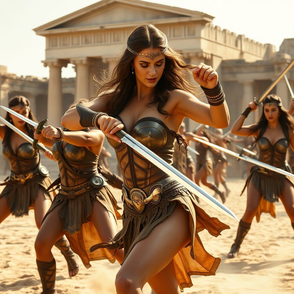 Surreal Amazonian Goddesses Engage in Ancient Greek Sword Fi...