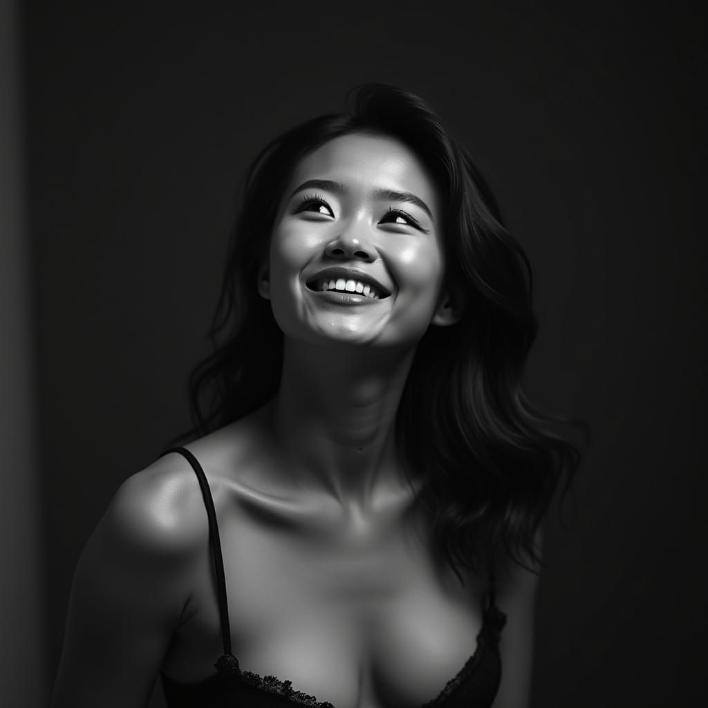 Intimate Portrait of a Young Asian Woman in Monochrome