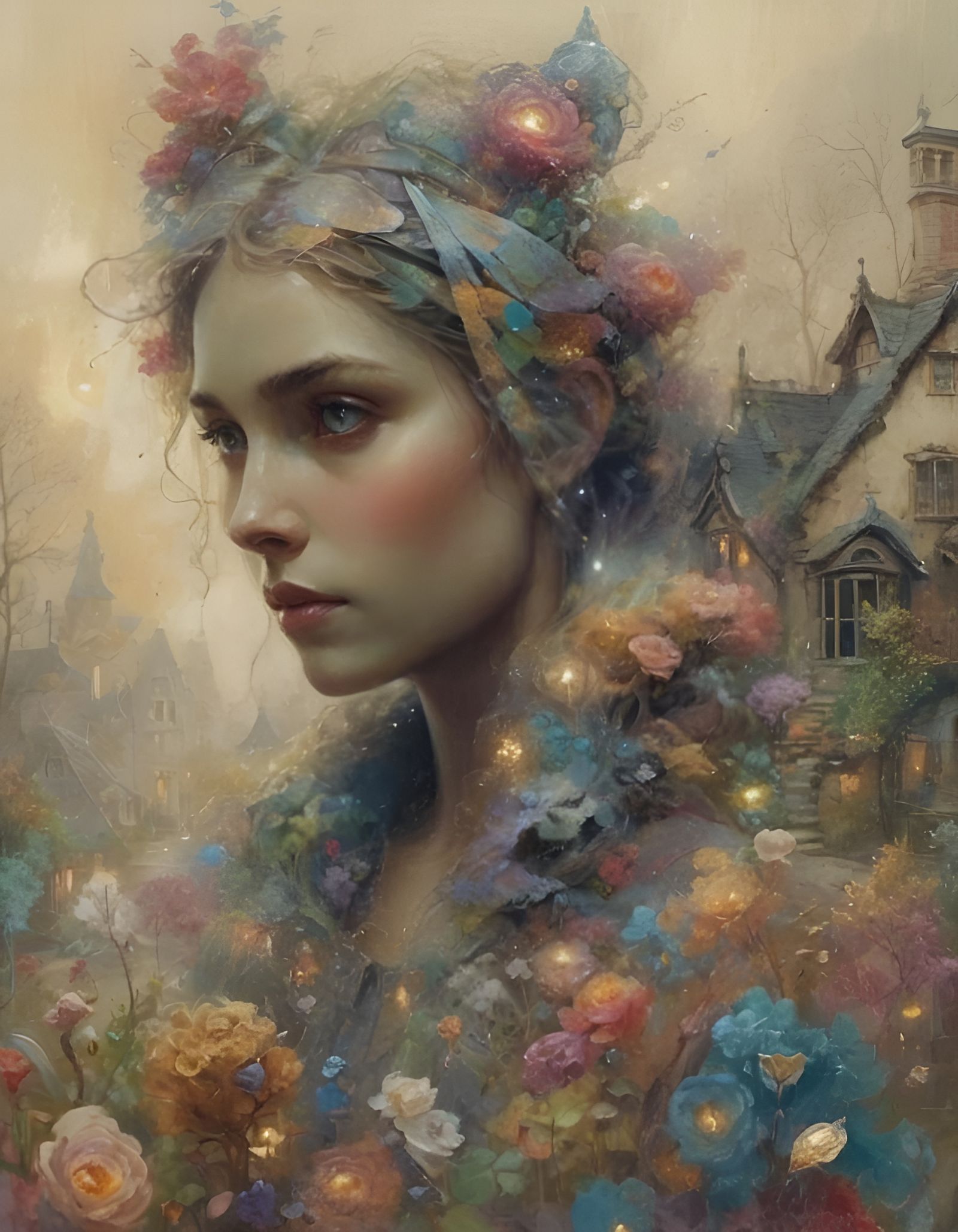 Whimsical House with Small Woman Figure