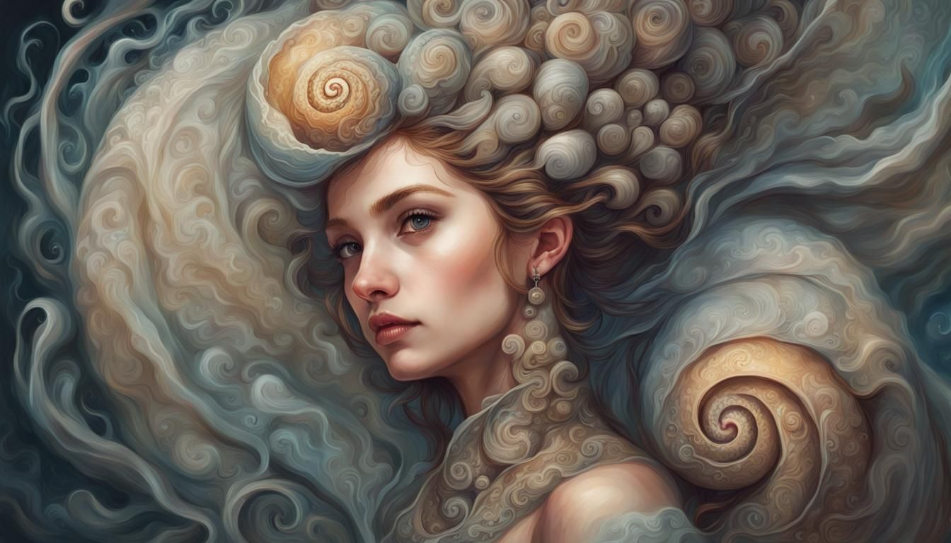 Fantasy Snail Girl Portrait in Watercolor Style