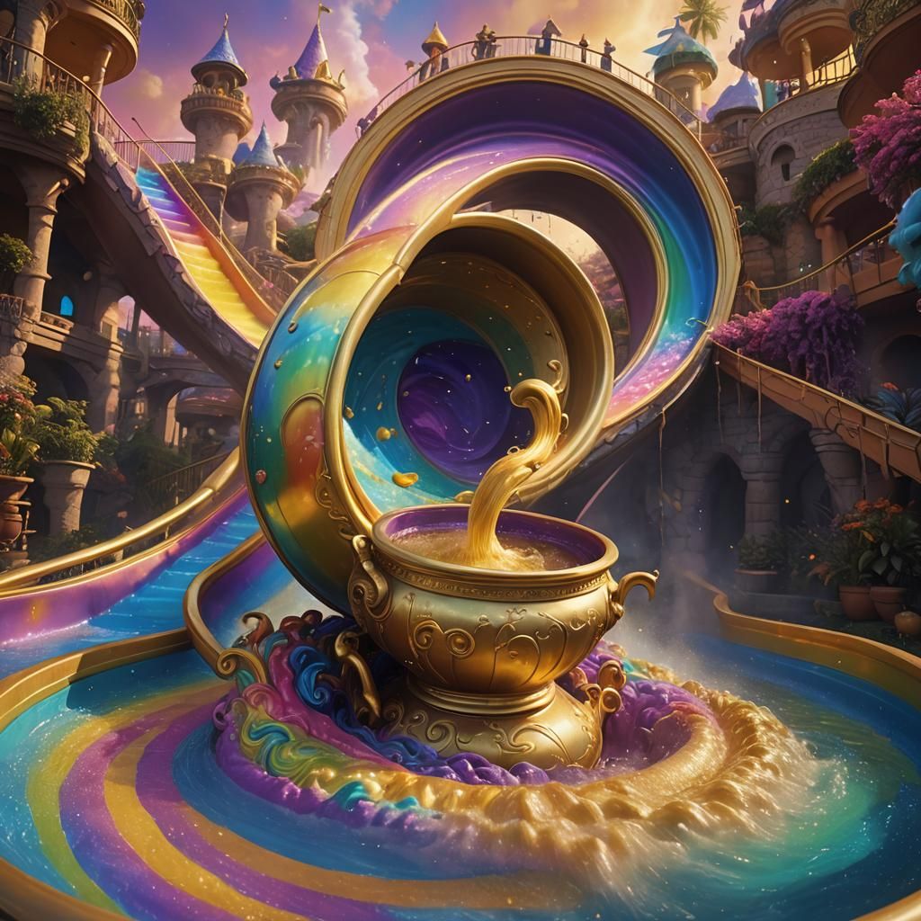 Golden Pot of Gold on Rainbow Waterslide