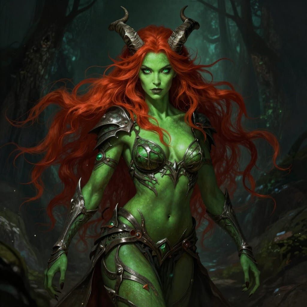 Vibrant Green Fae Warrior with Dark Armor