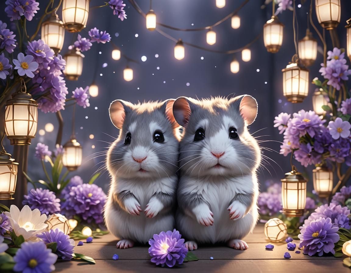 Whimsical Hamster in Vibrant Floral Wonderland