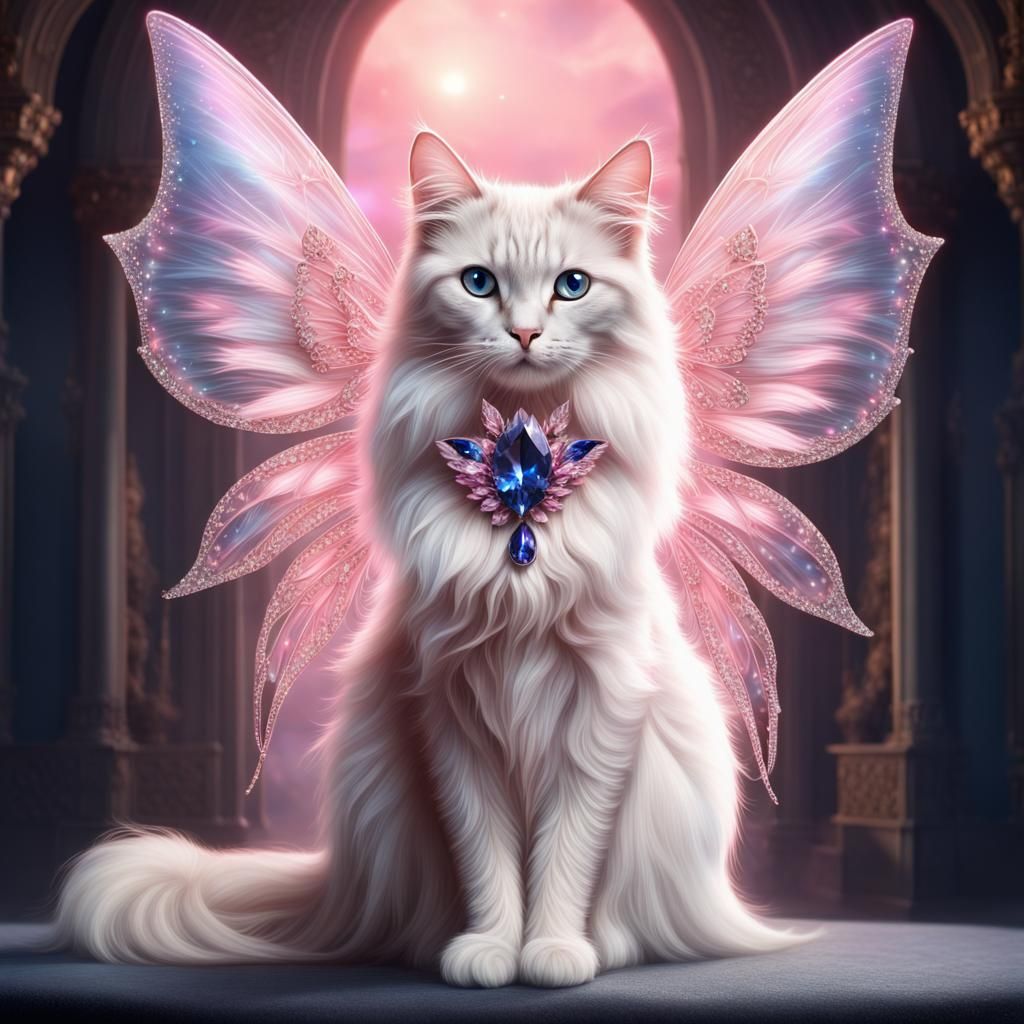 Pink Diamond Cat with Wings, Digital Painting