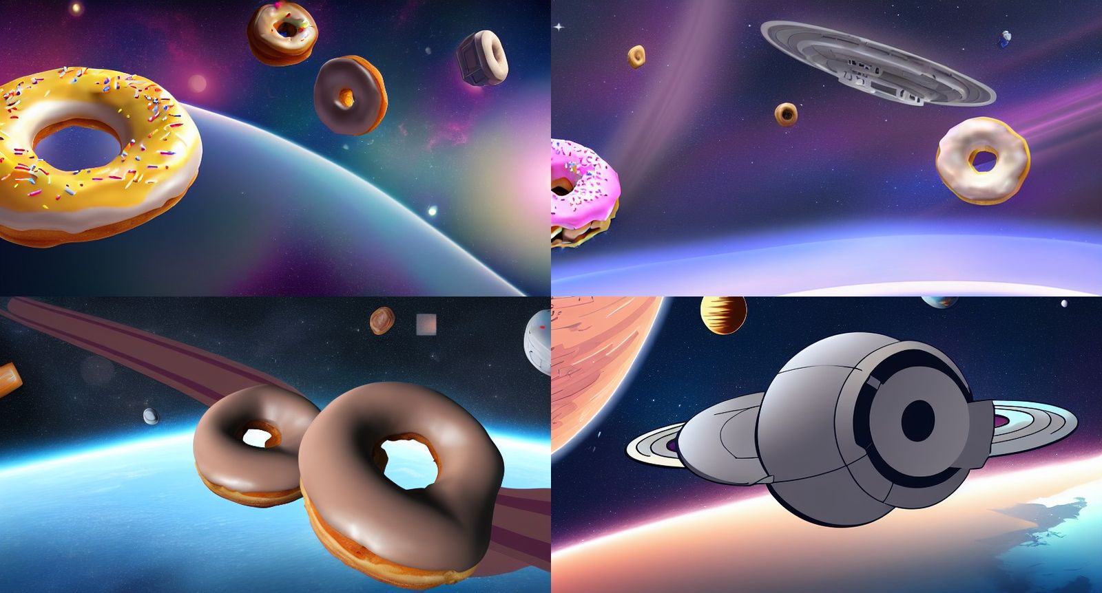 Realistic donut 🍩 spaceship in space, 4k resolution, realis...