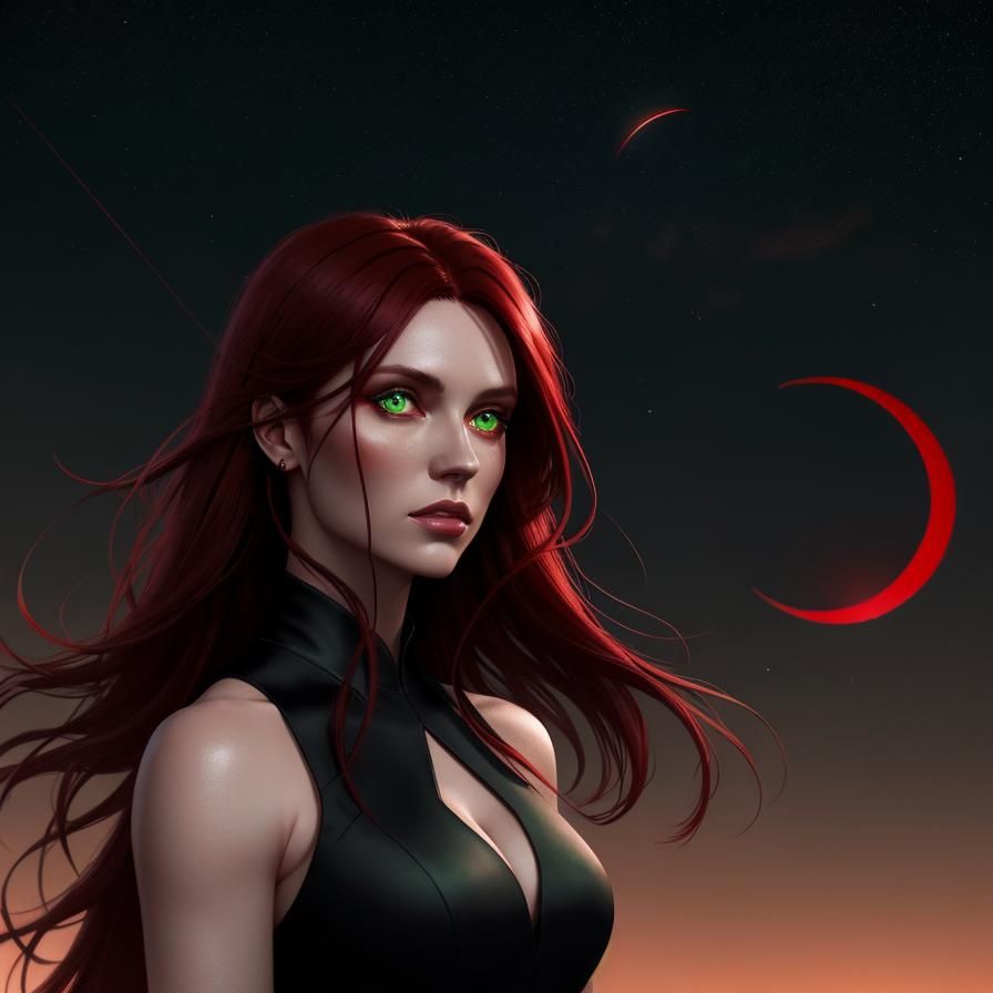 Girl Gazing at Neon Crescent Moon, Concept Art