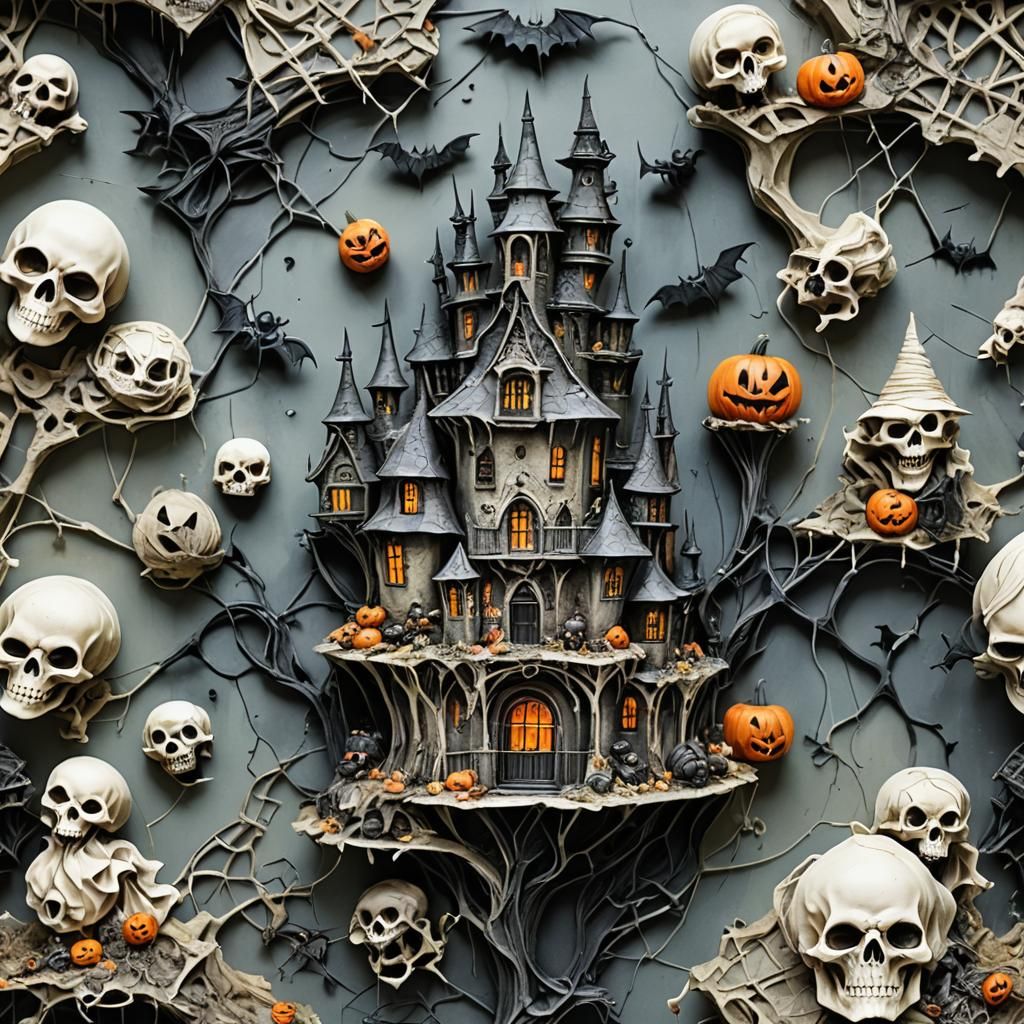 Intricate Halloween Cake in Surreal Style