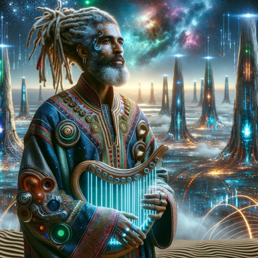 Visionary Futurist Griot Embodies Cosmic Wisdom