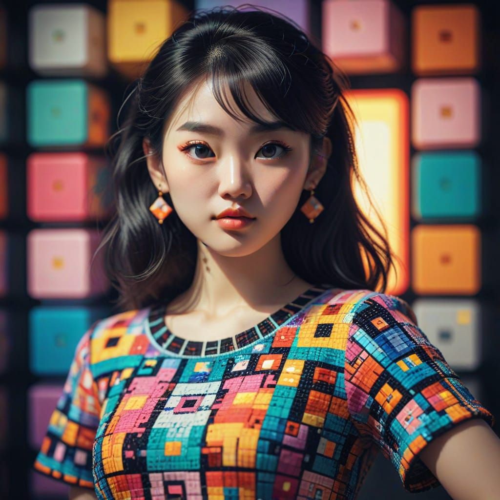 Korean Girl in 8-Bit Voxel Art T-Pose