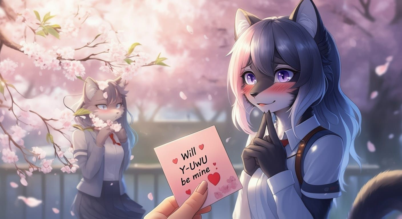 Tender Cherry Blossom Moment in Whimsical Anime Style