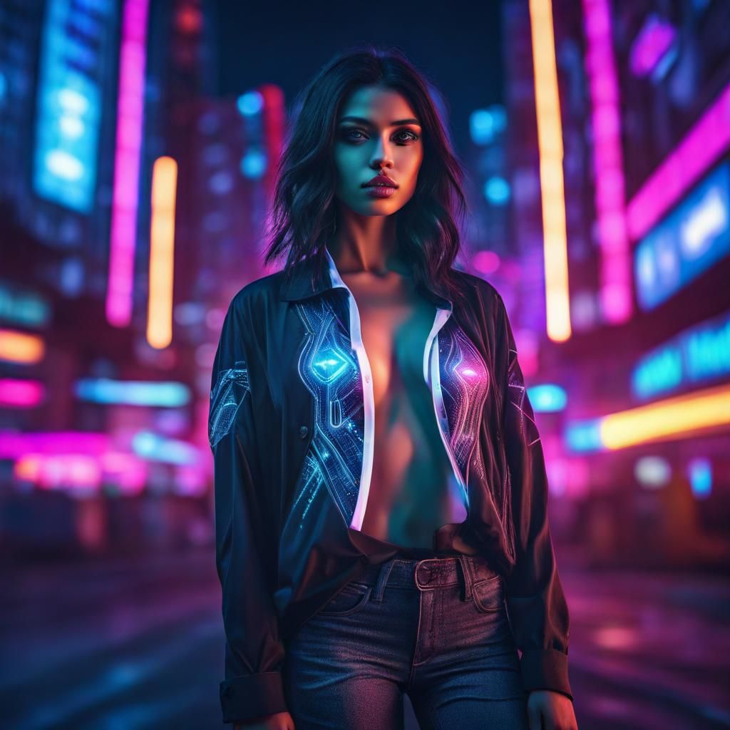 Neon Street Portrait of a Futuristic Girl