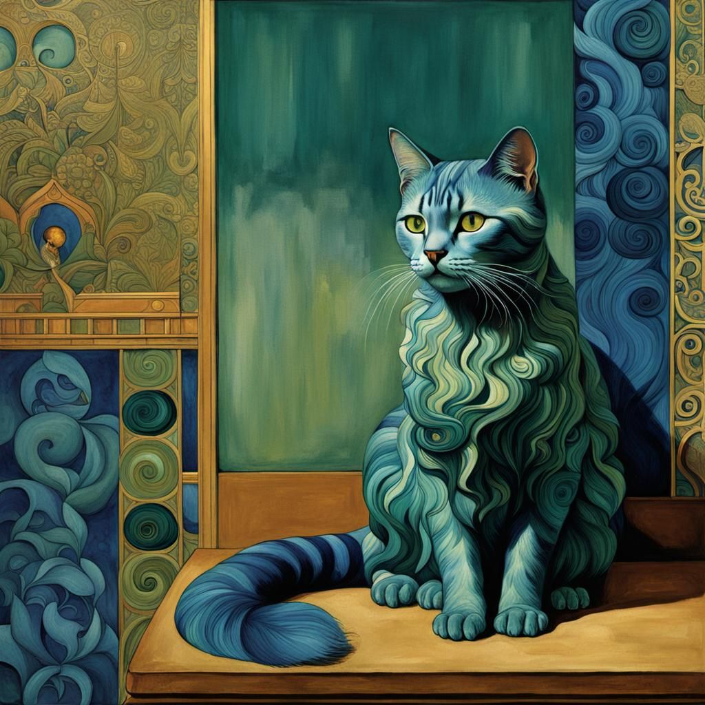 Woman with Cats in Opulent Art Deco Style