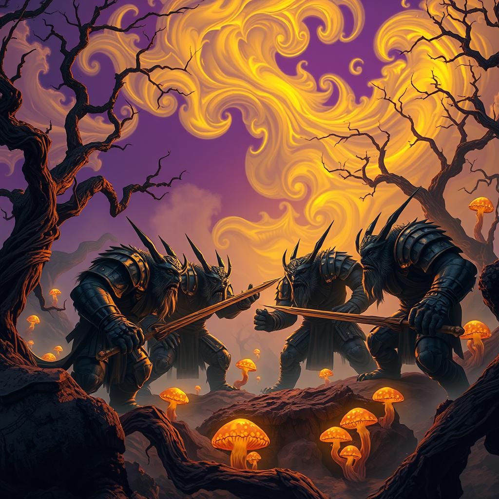 Trolls Playing Tierno in Dark Fantasy Landscape