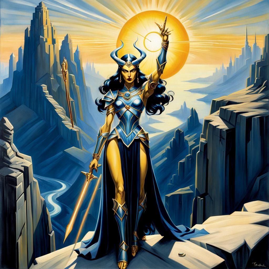 Warrior Goddess at Dawn, Art Deco Style