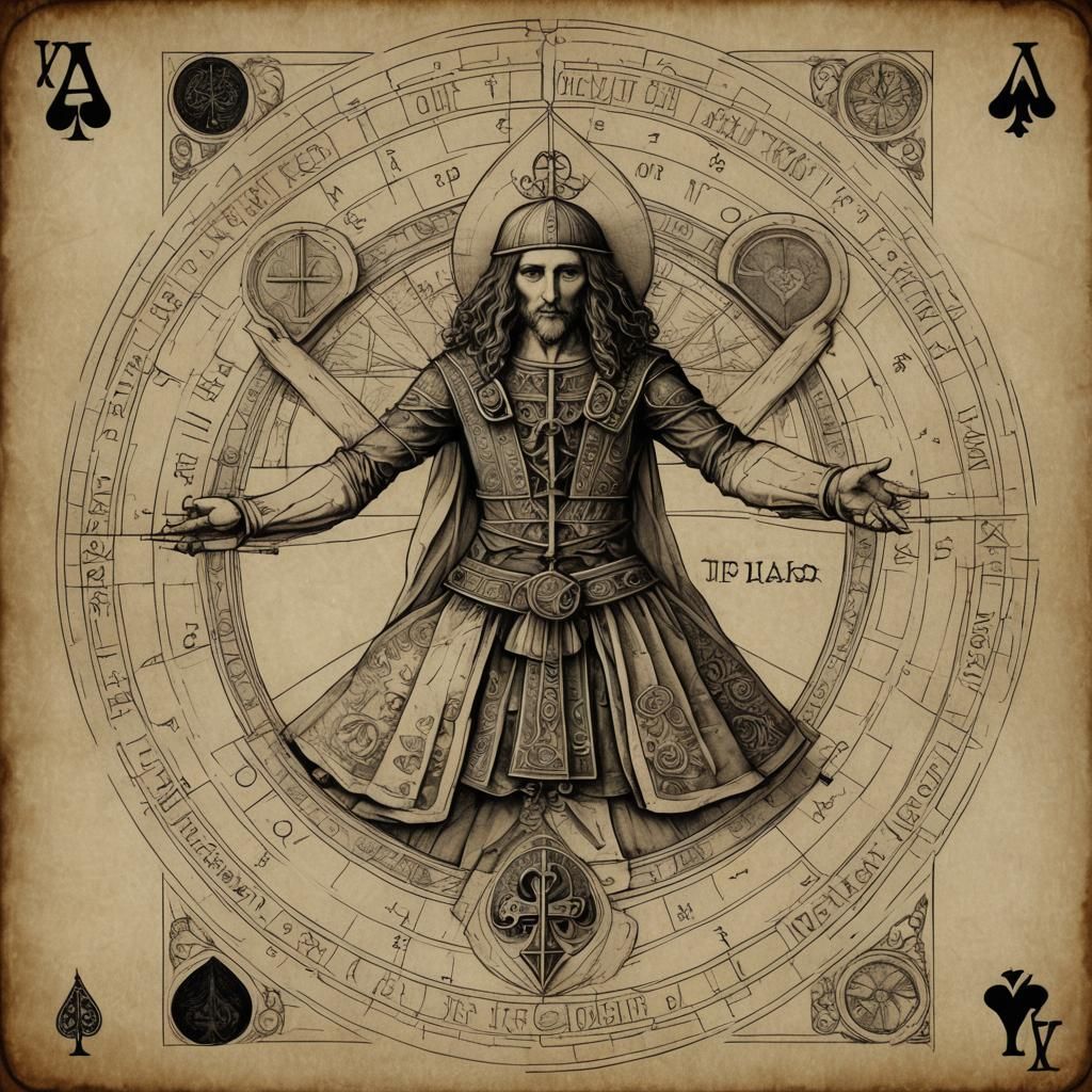 Vitruvian Jack of Spades Card in Da Vinci Style