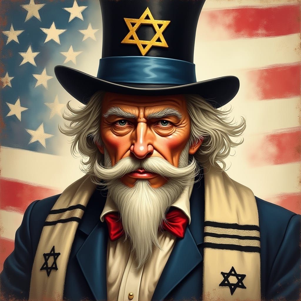 Uncle Sam with Star of David in Caricature Style