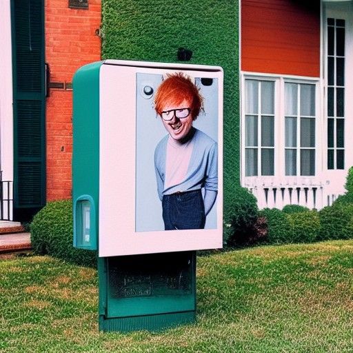 Hyperrealistic Ed Sheeran Mailbox in 1950s Scene