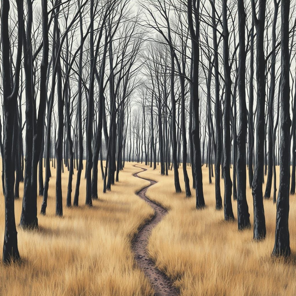 Impressionist Forest Path in Gouache and Charcoal