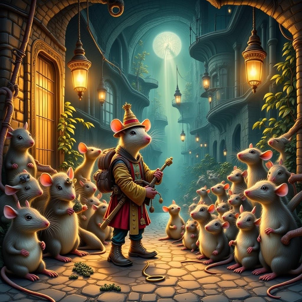 Whimsical Rat's Sewer Soiree in Vibrant Storybook Style