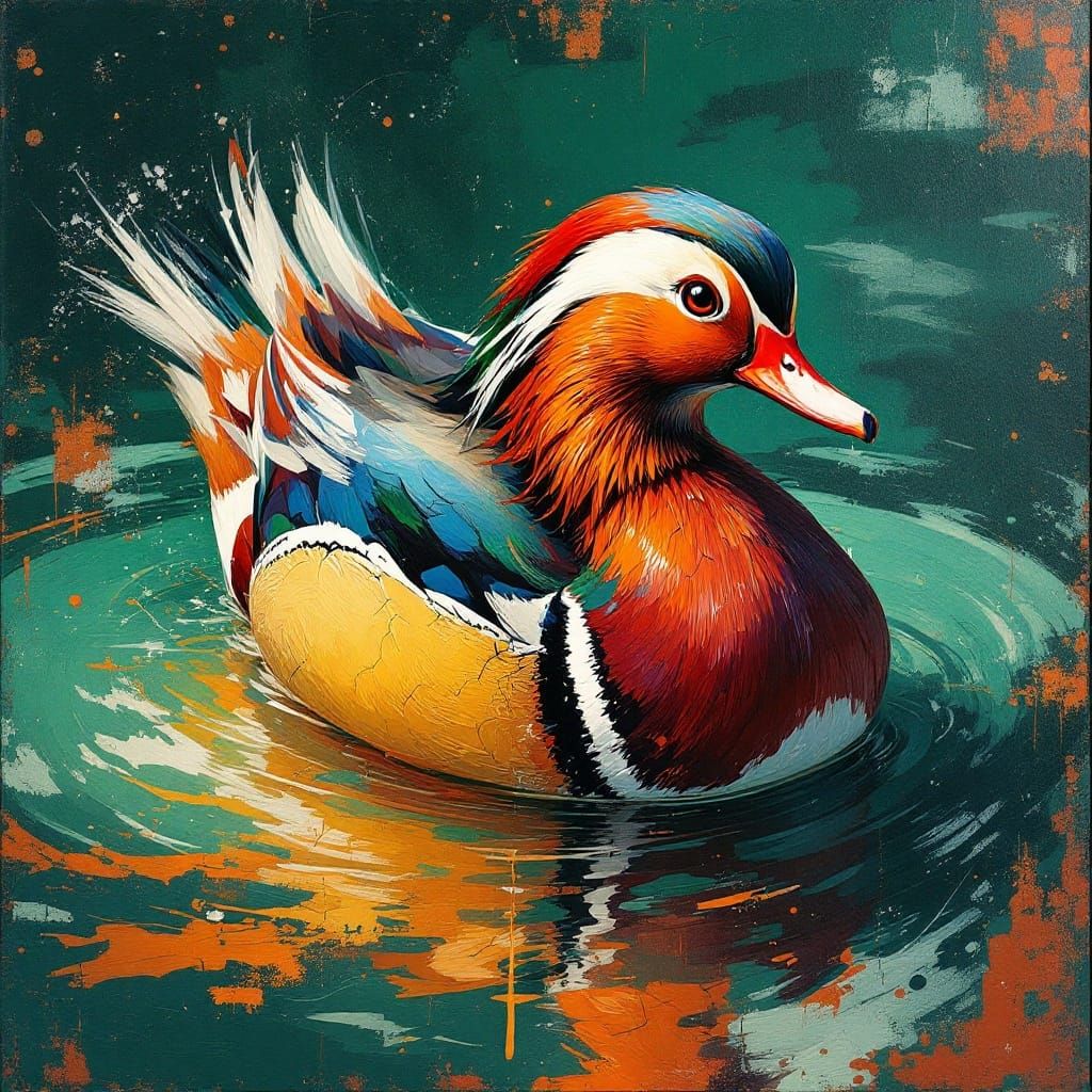 Surrealist Oil Painting of Majestic Wood Duck