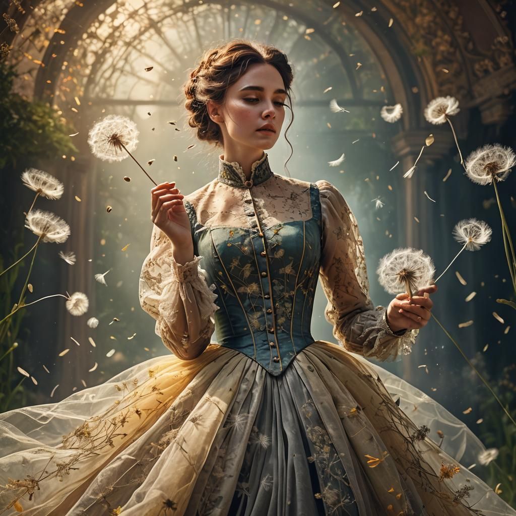 Woman Releases Dandelion Seeds in Hyperrealistic Digital Pai...