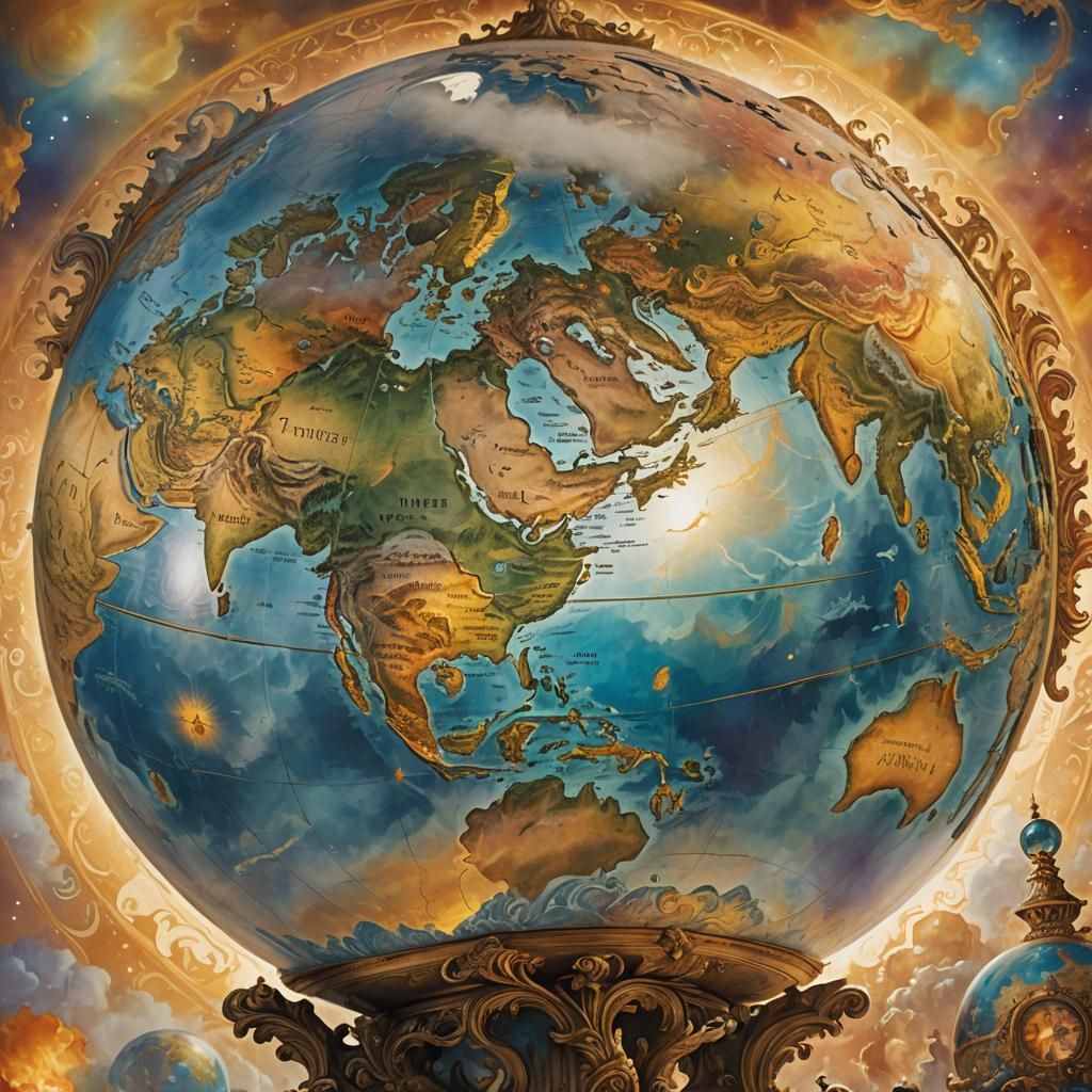 Mystical Fantasy World Globe in Romanticist Style