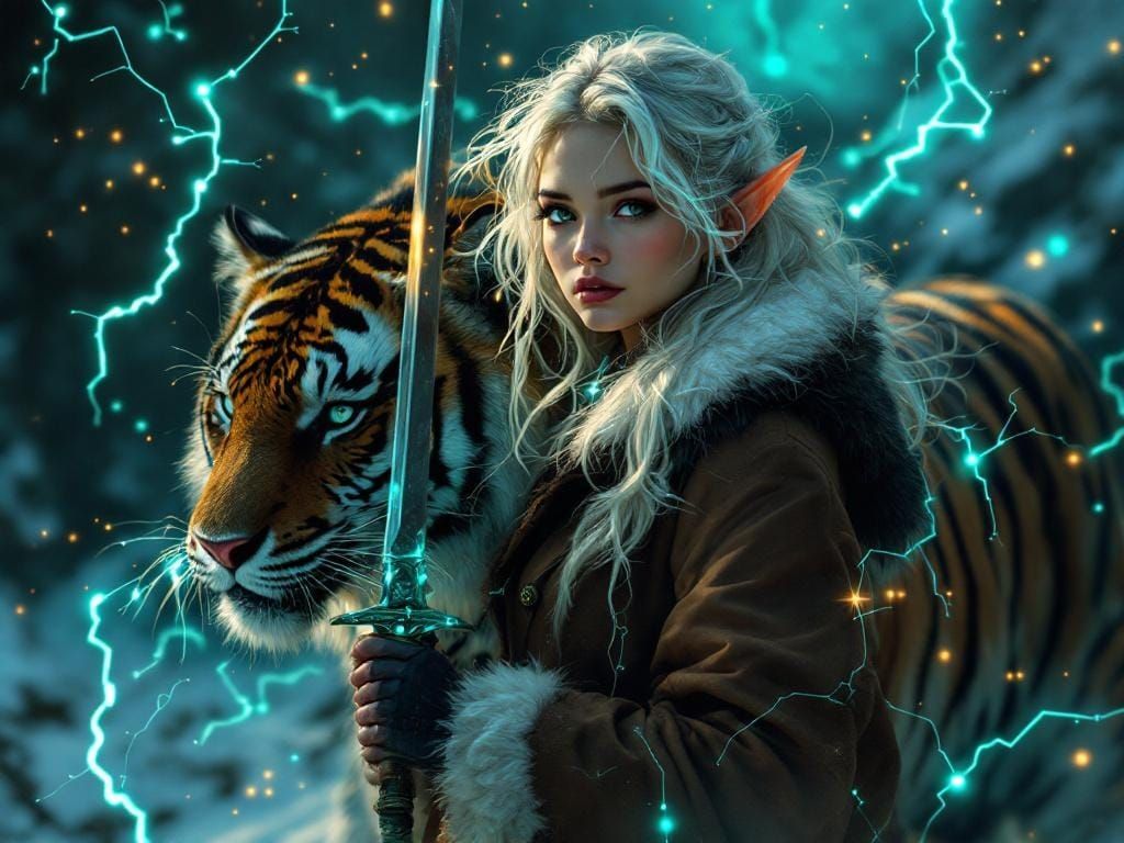 Elf with Sword in Painterly Impressionist Style