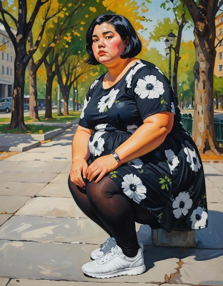 Fauvist Oil Painting of Woman in City Park