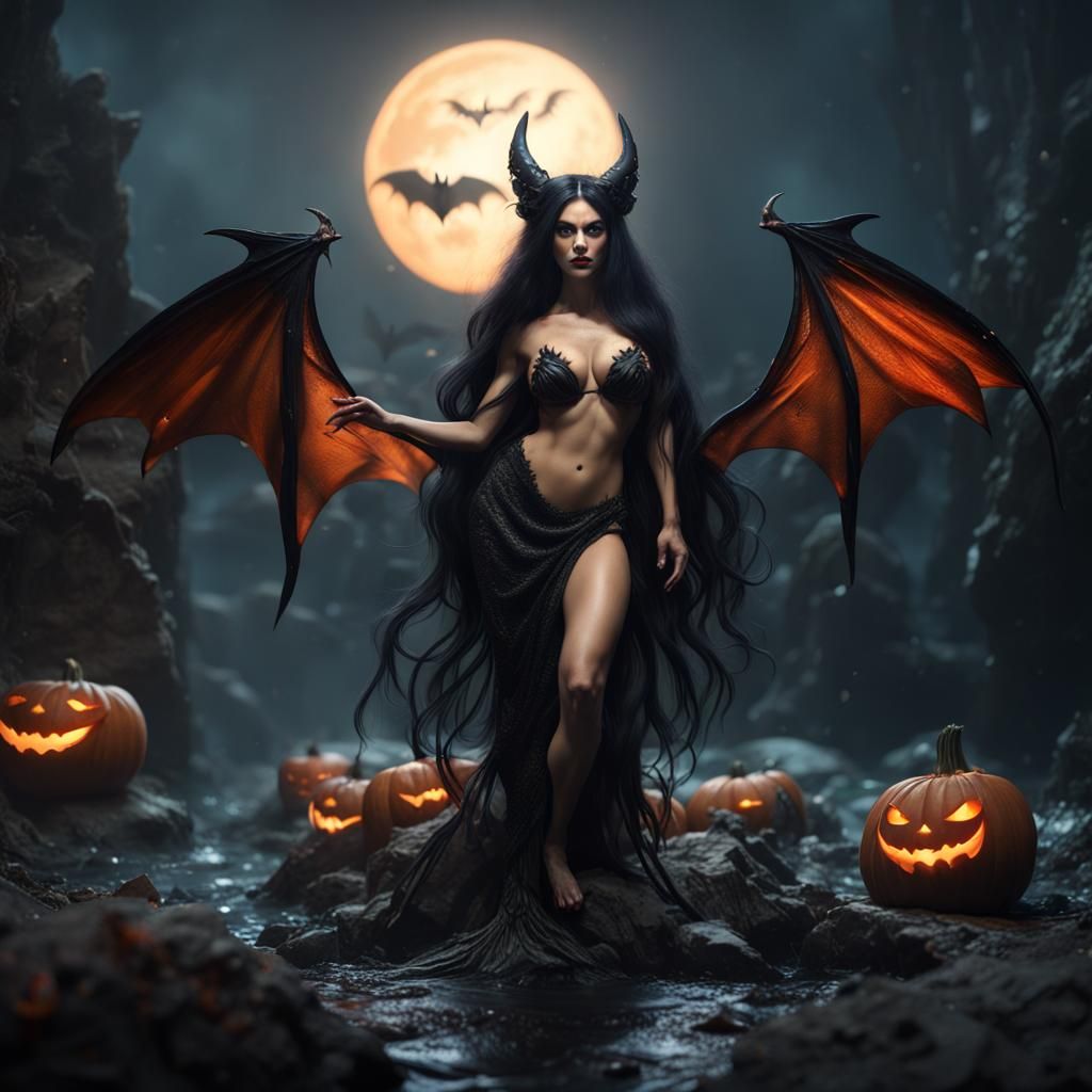Evil Mermaid Halloween Bat in Detailed Matte Painting