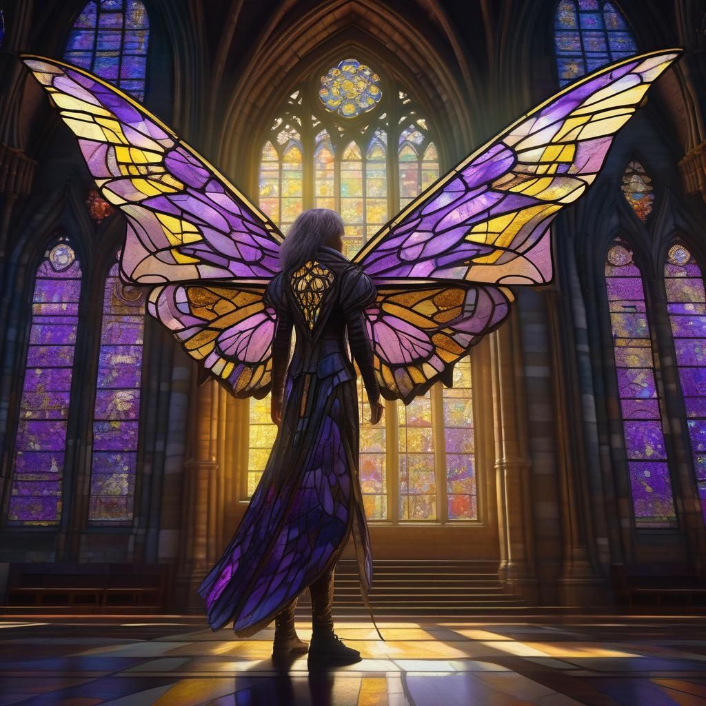 Moth Woman in Cathedral: Dark Fantasy Art