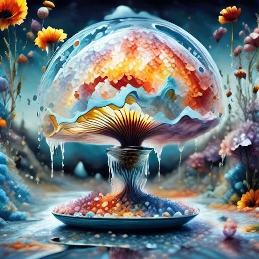 Tulip Field with Ice Crystals and Fractal Splash