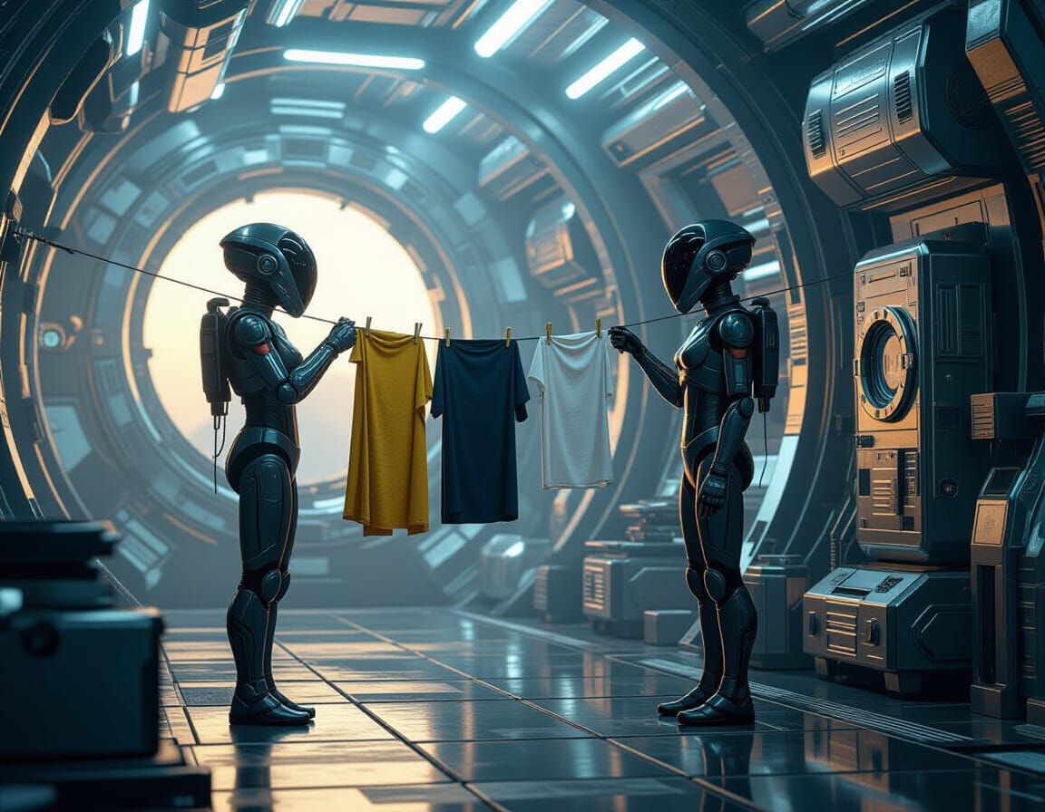Aliens Hang Laundry in Atmospheric Sci-Fi Scene