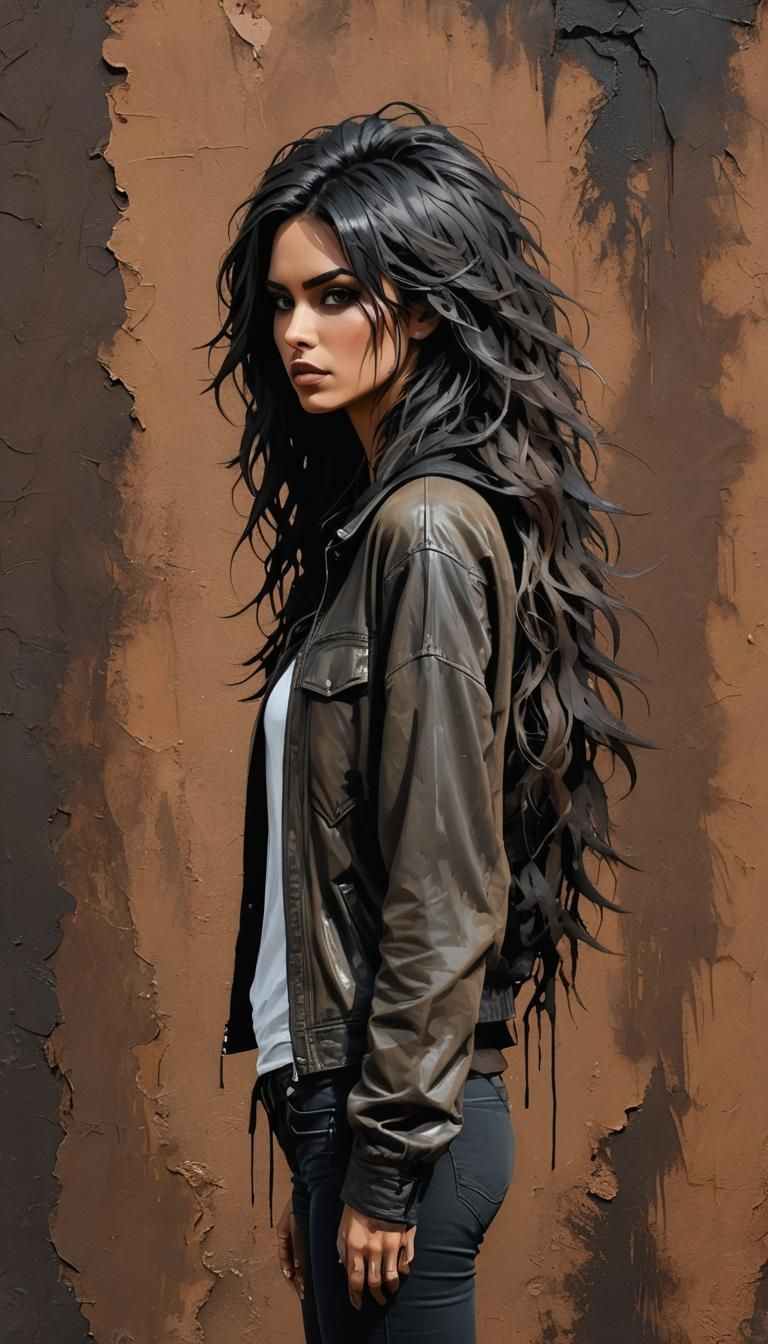 Ethereal Woman in Grunge Style with Rose: 3D Illustration