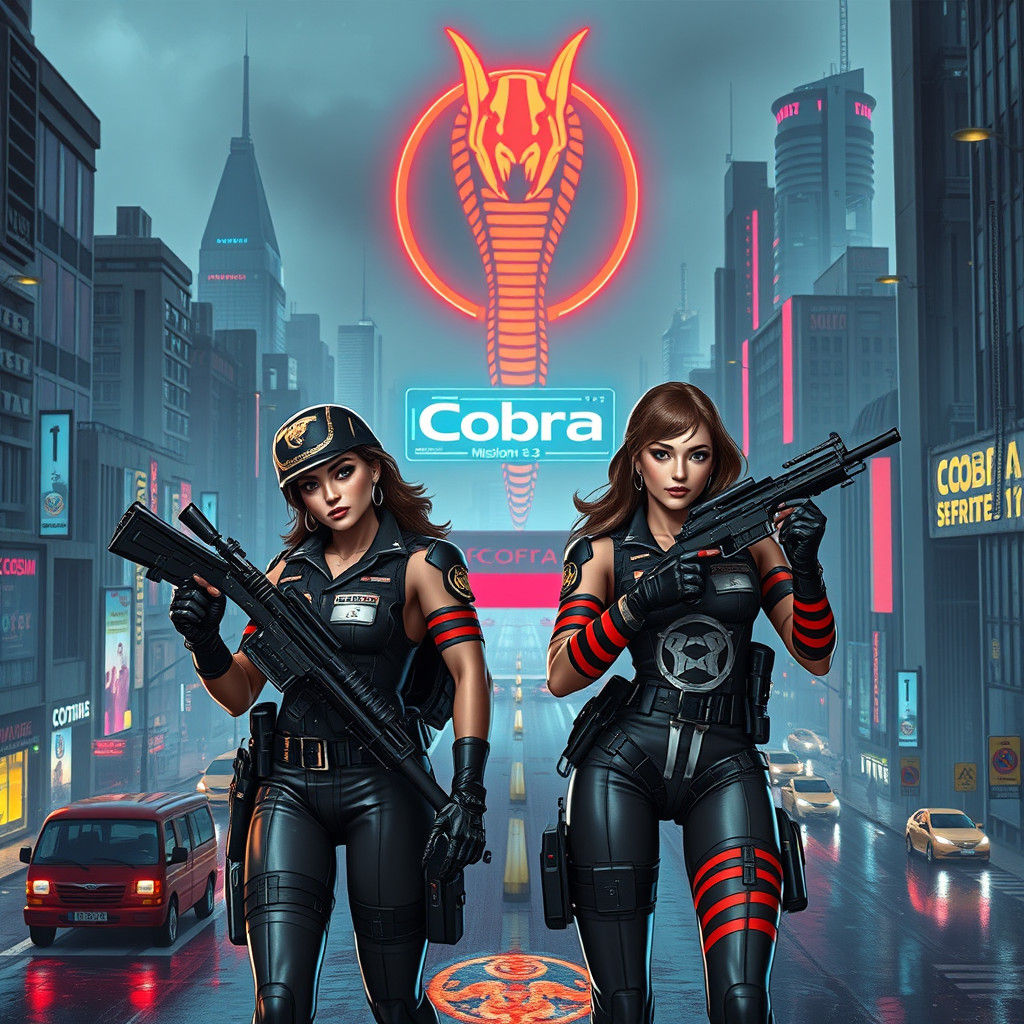 Cyberpunk Cobra Cityscape with Futuristic Police Officers
