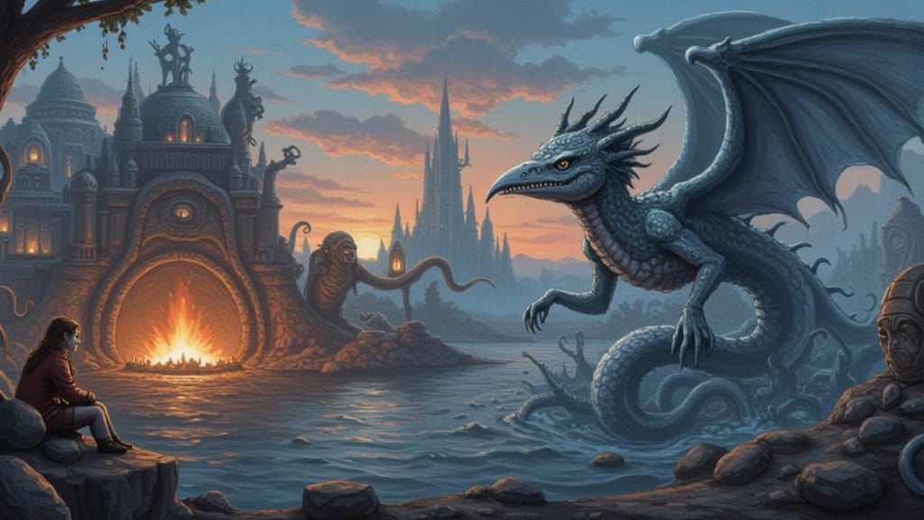 Dreamy Sunset Landscape with Majestic Mountains