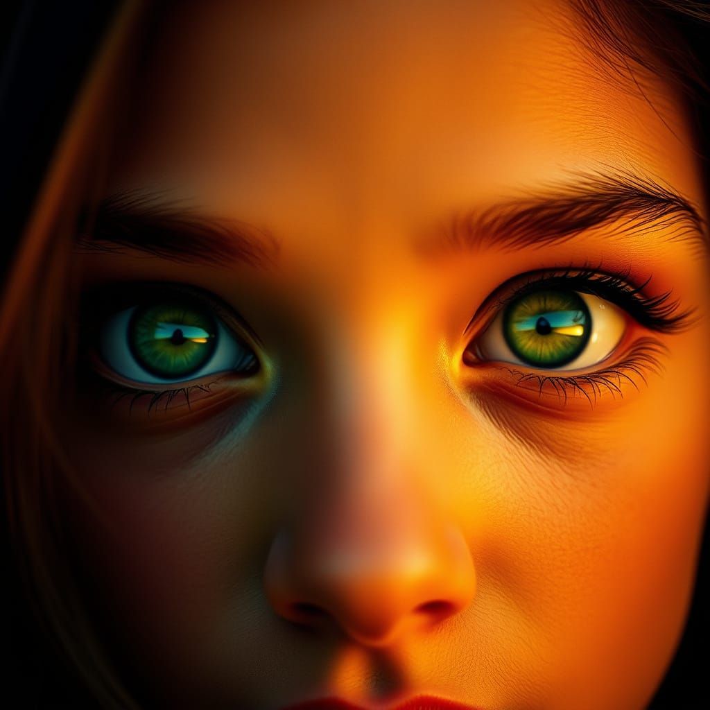 Radiant Green Eyes Shine with Cinematic Hope