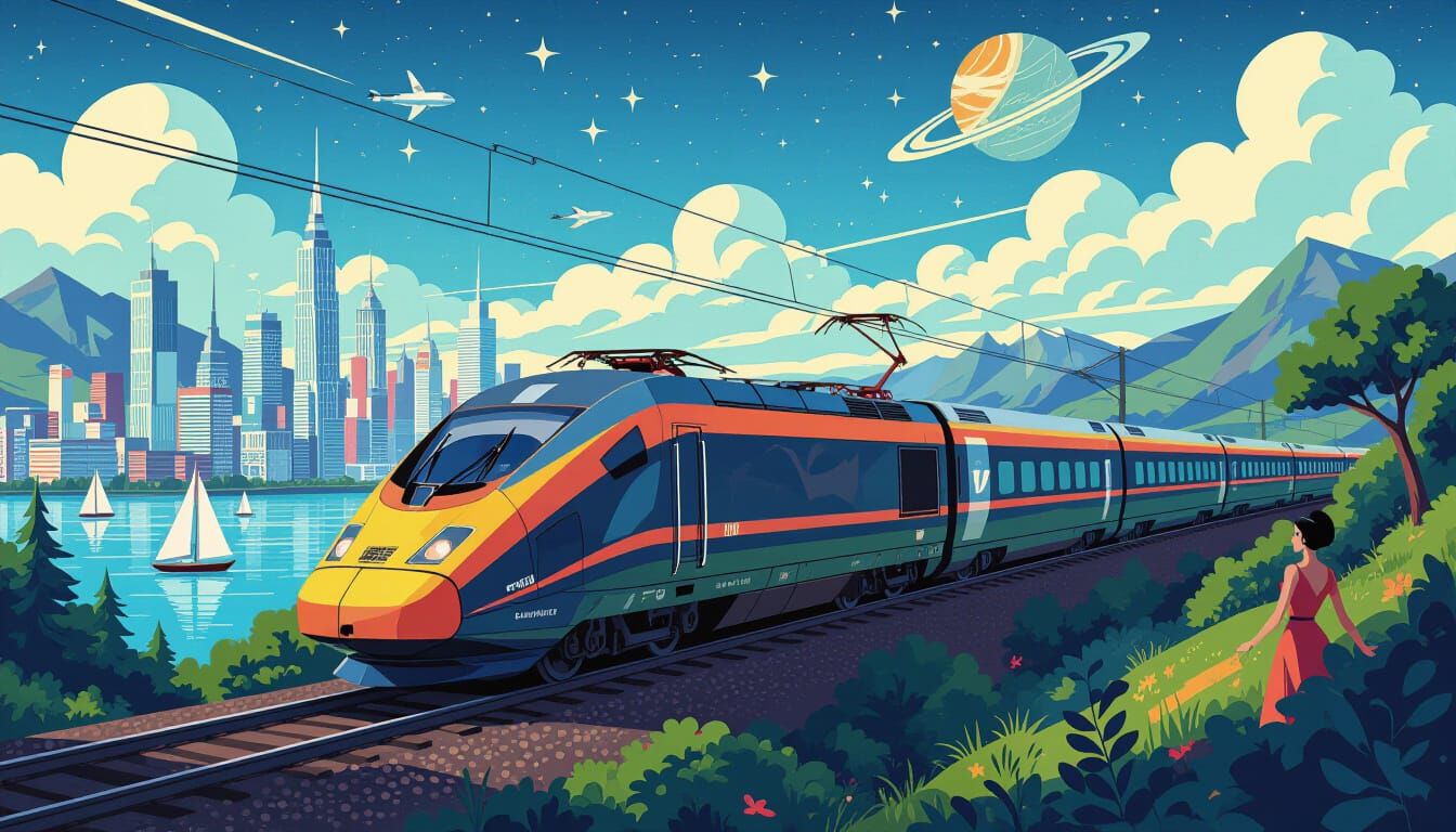 Modern TGV Train in Vibrant Futuristic World