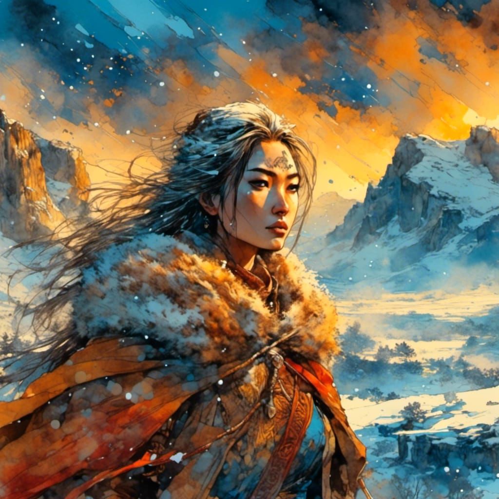 Mongol Barbarian in Winter Landscape, Comic Art