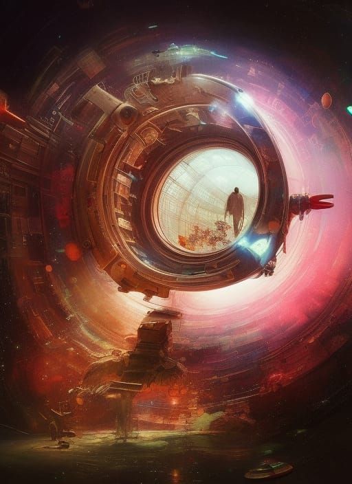 Starship Time Travel Through Wormhole: 3D Fantasy Art