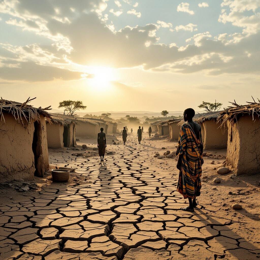 Drought in West African Village Cinematic Film Still
