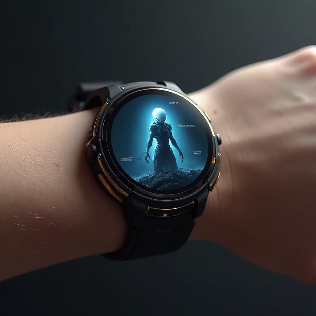 Futuristic Novatrix Wristwatch with Holographic Interface
