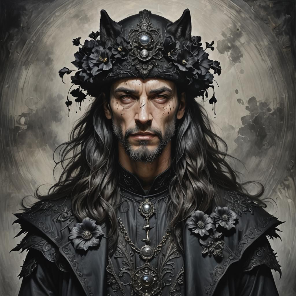 Gothic Wolf Man Portrait in Oil on Canvas