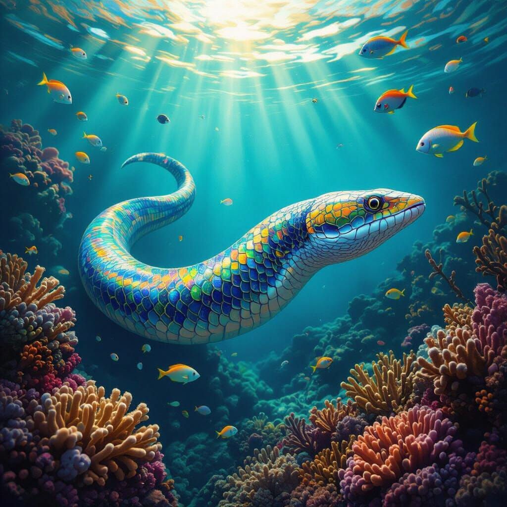 Fantastical Serpent Eel in Vibrant Coral Reef