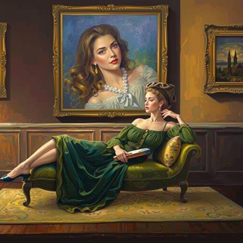 Elegant Gentleman Paints Captivating Female Model in Idyllic...