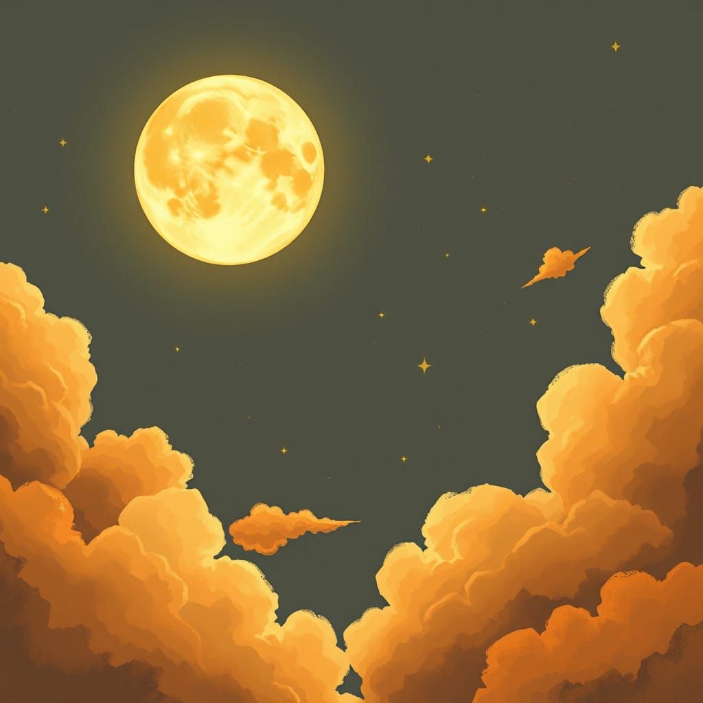 Whimsical Night Sky with Golden Glow