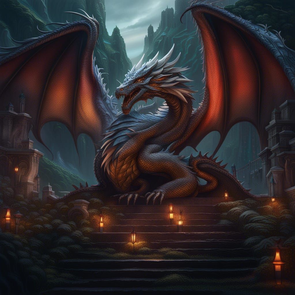 Dragons Embrace: Detailed Fantasy Art in Deep Color