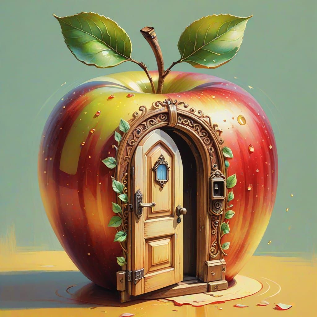 Apple Home with Art Nouveau Door Illustration
